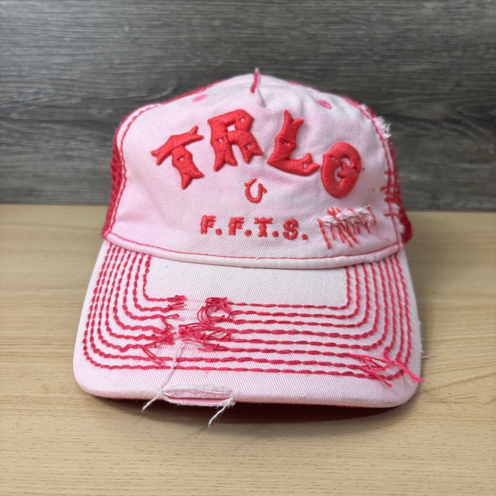 True Religion Hat Cap Strap Back Womens Pink Spell Out Distressed Baseball
